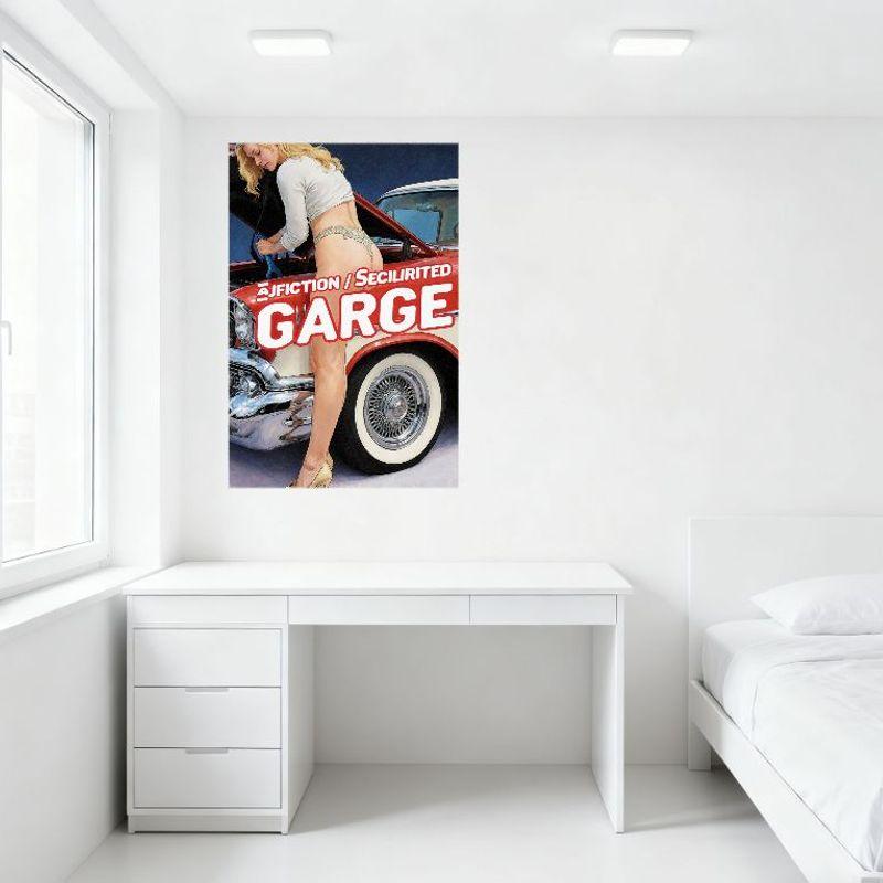 Sexy Blonde Woman Working On Red Classic Car Vintage Metal Tin Sign Retro Garage Wall Decor for Bar Pub Home 8x12 Inch Art Poste
