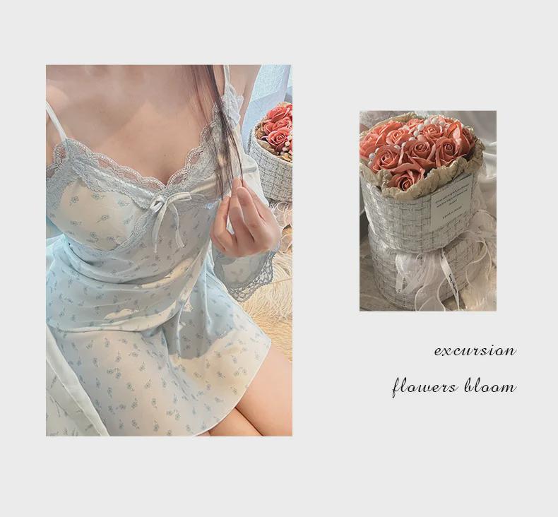 2024 Pure Desire Lace Suspender Nightdress with Chest Pads - Women's Floral Ice Silk Summer Dress for Pajamas or Outerwear