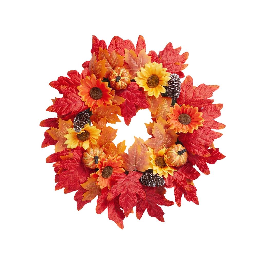 Artificial Maple Leaf Wreath with Pumpkin for Halloween Fall Home Decor
