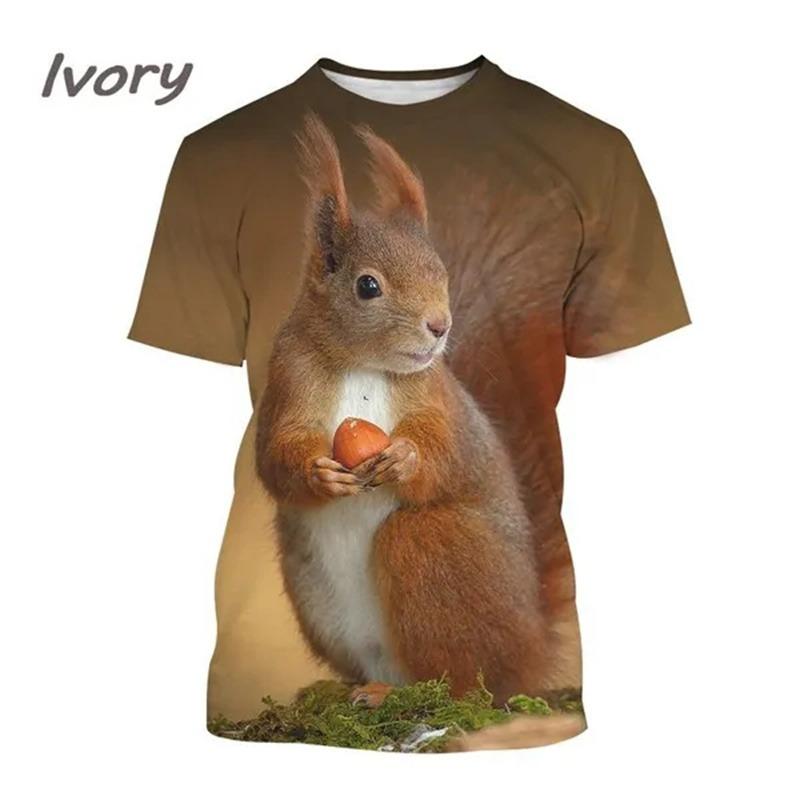 Summer Outdoor Squirrel 3D Printing T Shirt Men Cute Animal Squirrel Pattern Casual Streetwear Cool Short-sleeved Tops Tees
