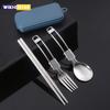 Picnic Cutlery Camping Utensil Easy Storage Foldable Design Safe And Secure Spoon Chopsticks Fork Set Stainless Steel