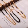 Meier Vintage court style titanium steel gold-plated beaded necklace with natural tiger's eye and freshwater pearls