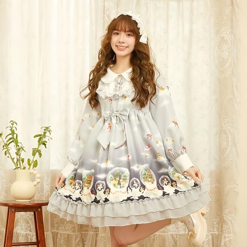 Adult Girl New Cute Sweet Student Long Sleeve Lolita Dress Performance Party Performance Dress