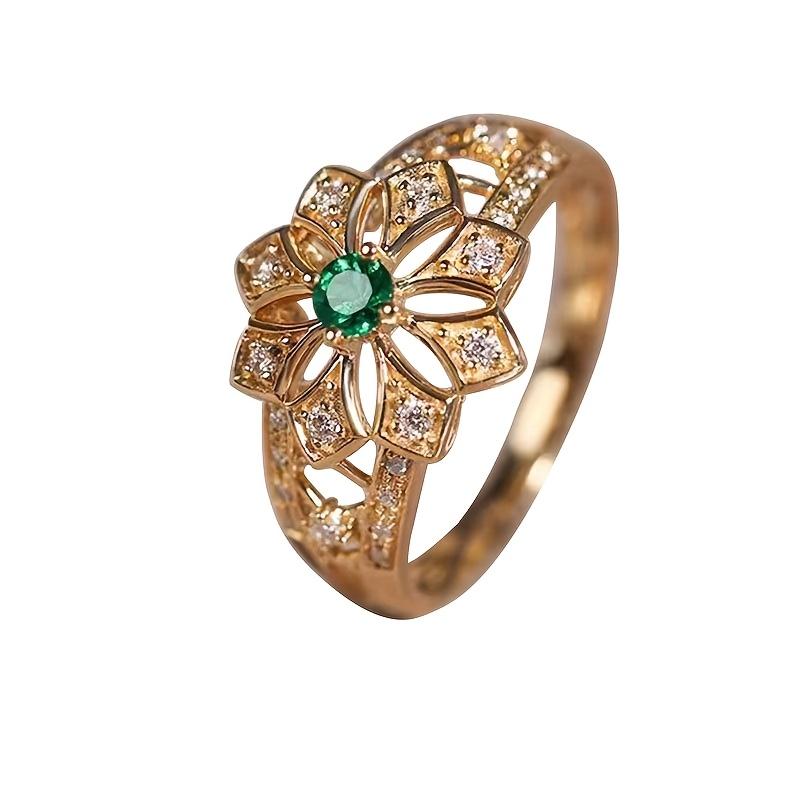 1Women's Fashionable and Unique Ring Elegant Ethnic-style Floral Design with Hollowed-out Details Inlaid Synthetic Zircon Ring Suitable for Daily and