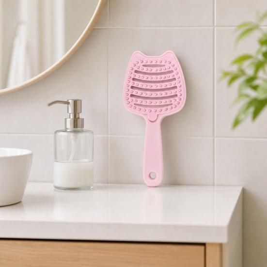 Cat Ear Self Cleaning Hair Brush for Women, Vented Hair Styling Brush for Faster Blow Drying, Detachable Curved Hair Detangler Brush