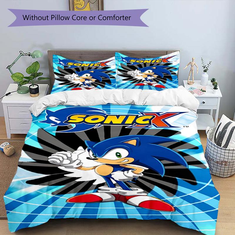 3pcs Duvet Cover Set (1*Duvet Cover + 2*Pillowcase, Without Core), Sonic Print Bedding Set, Bedroom Decor, All‑Season, Birthday Gift