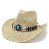 Vintage Straw Western Cowboy Hat Men'S And Women'S, Vacation Wind Hollow Straw Hat Summer Sun Hat