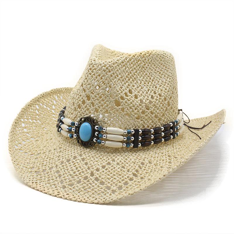 Vintage Straw Western Cowboy Hat Men'S And Women'S, Vacation Wind Hollow Straw Hat Summer Sun Hat