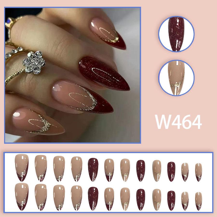 European & American Gold Frosted Red Wearable Nails - 24 Pieces