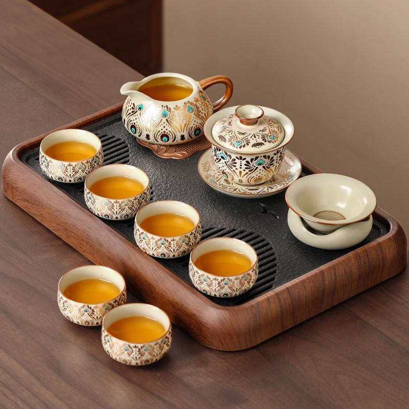 Ru Kiln Kung Fu Tea Set: Light Luxury Teapot, Teacups & Brewing Tray