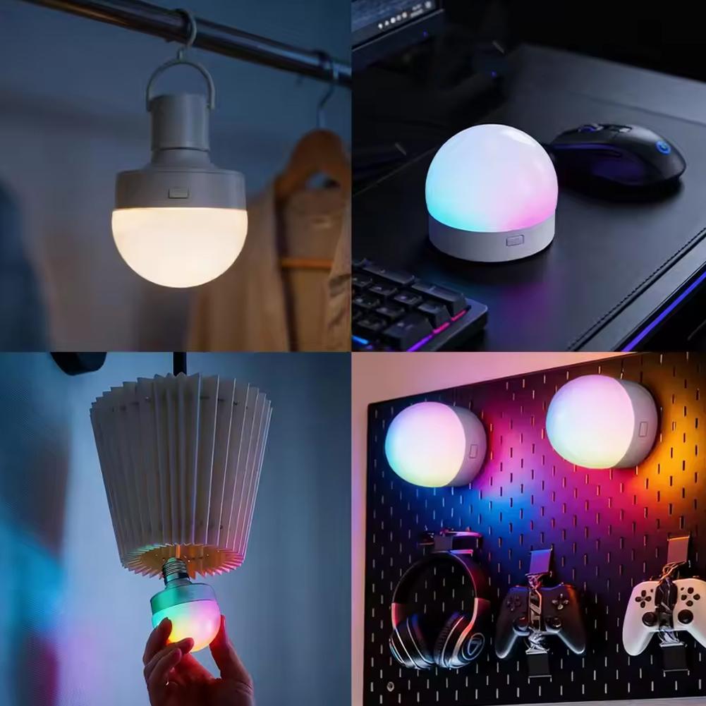 Rechargeable LED Bulb E27/E26 RGB Remote Control Stepless Dimming Tricolor Light For Wall Lamps Chandeliers Table Lamps Timer