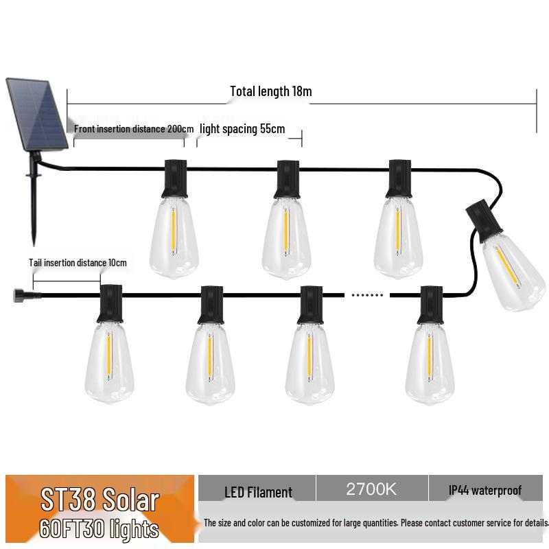 ST38 Solar LED String Lights with USB Charging - Perfect for Courtyard, Decoration, Camping, Outdoor Ambiance