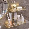 Bathroom Storage Rack with Hollow And Multi-Hook Design Basket Large Capacity Adhesive Installation Organizer for Home