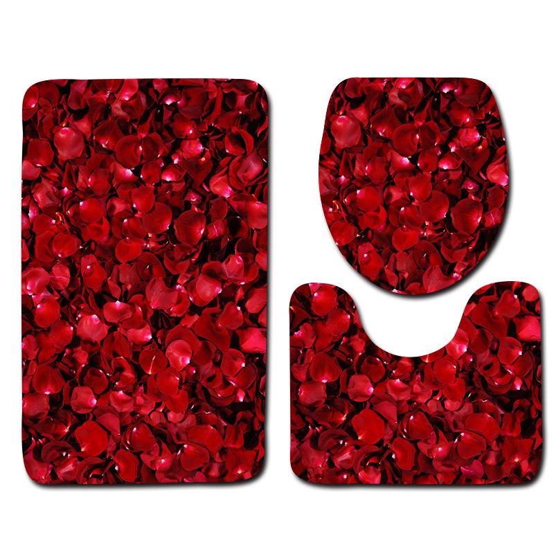 Beautiful And Romantic Valentine'S Day Bathroom Toilet Floor Mat 3-Piece Set