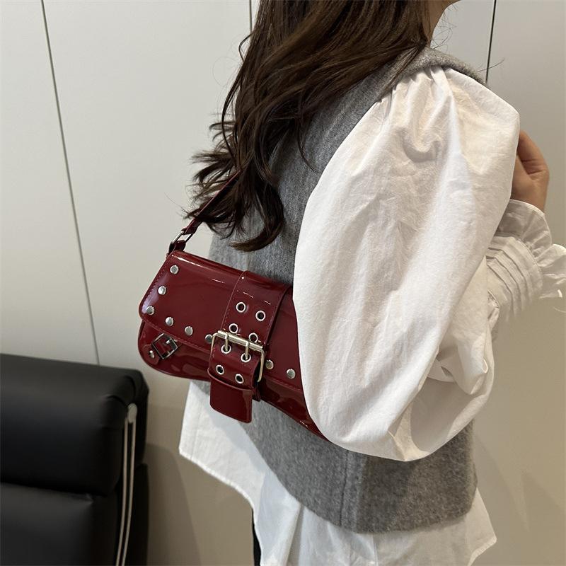 Y2k Rivet Design Cool Hot Girls Shoulder Bags Solid Color Ladies Pu Leather Underarm Bag Vintage Female Phe Handbags Purse