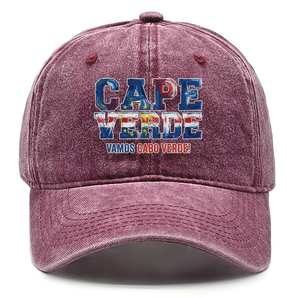 "CAPE VERDE" "VAMOS CABO VERDE" Flag Printed Snapback Baseball Cap , Adjustable Sun Hat Headwear Lightweight Stylish Vintage Man's Cap