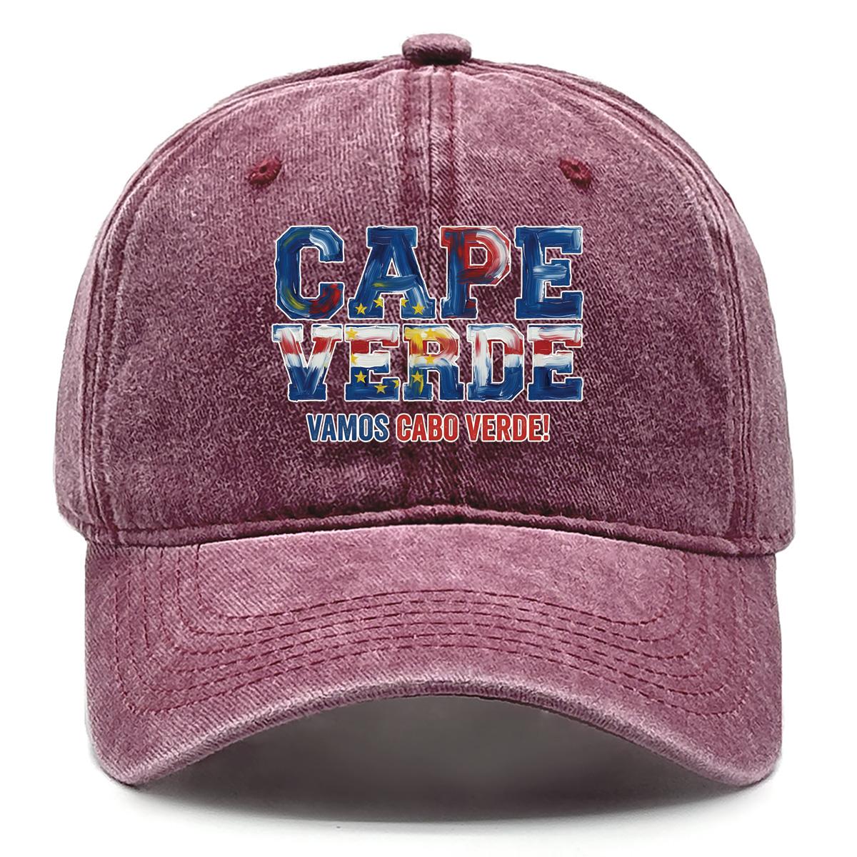 

CAPE VERDE VAMOS CABO VERDE Flag Printed Snapback Baseball Cap , Adjustable Sun Hat Headwear Lightweight Stylish Vintage Man s Cap as the picture вино красного