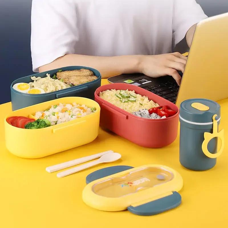 Children Kids School Portable Bento Box Bag, Office Dinnerware Food Storage Container, Leakproof Wheat Straw Lunch Box Microwave
