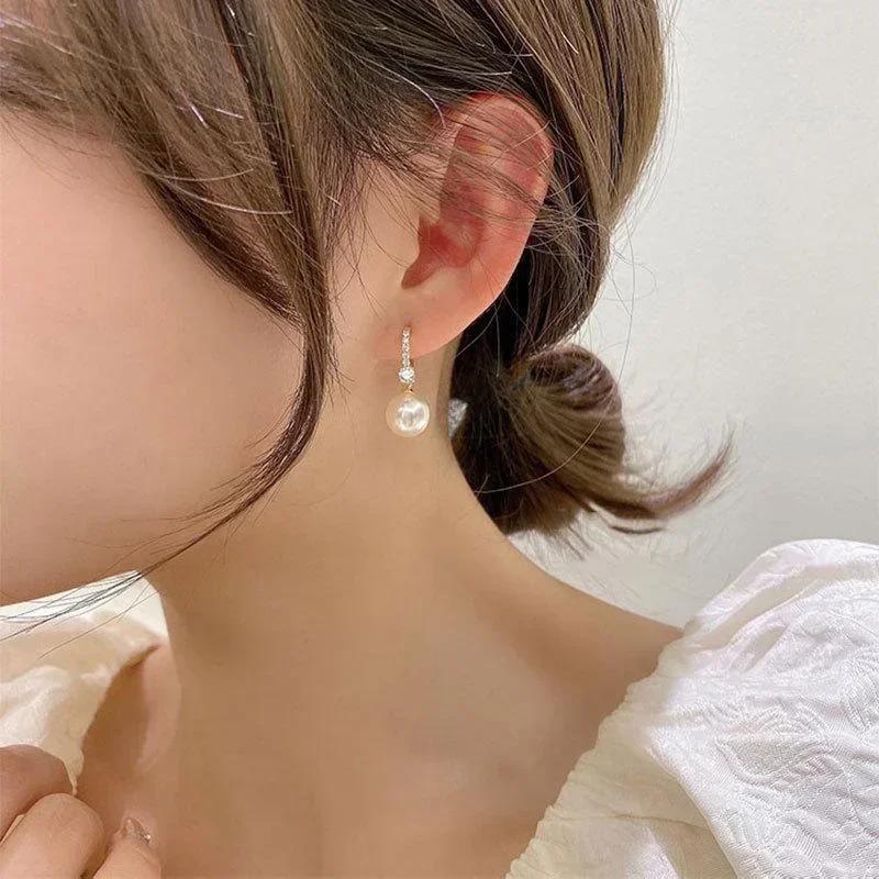 Elegant Lady's Pearl Pendant Earrings Korean Fashion Jewelry Party Student Girl's Simple Accessories Sweet Earrings For Woman