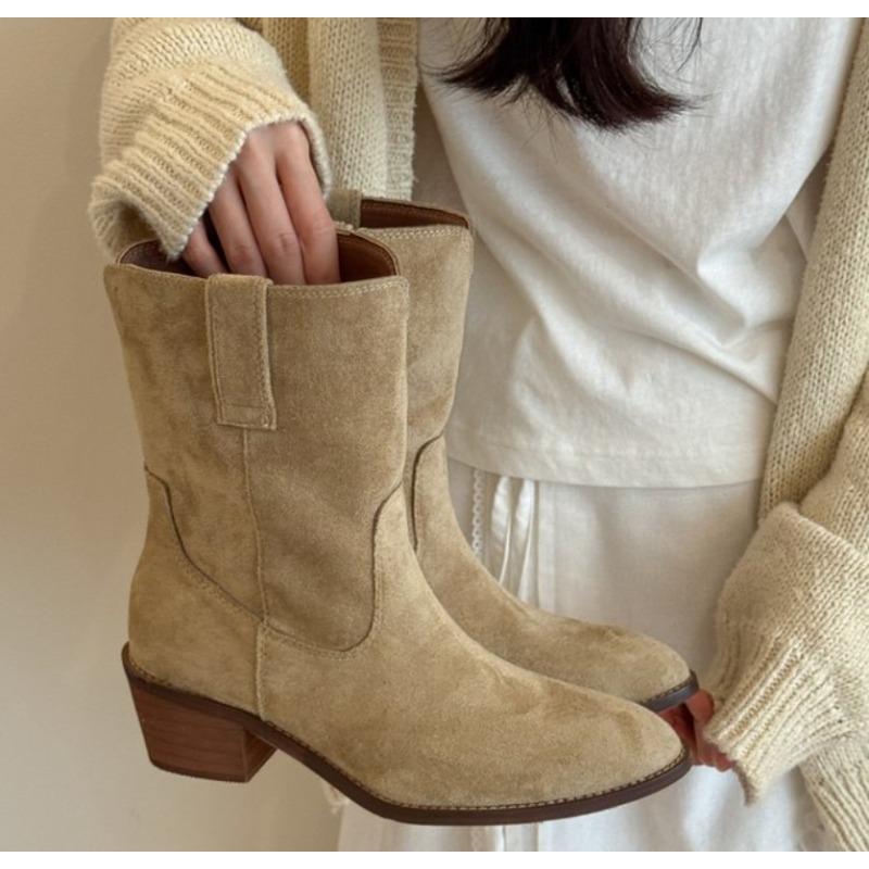 New Style Luxury Autumn And Winter Women'S Thick Heel High Short Boots Fashion Pointed Casual Plus Size Women'S Calf Boots