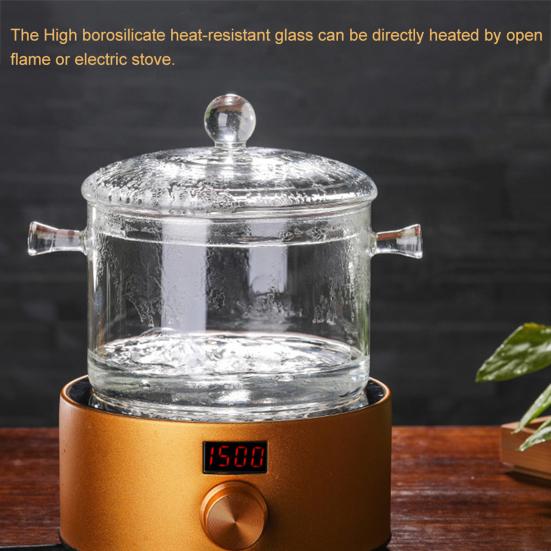 Glass Cooking Pan Healthy Heat-resistant Transparent Cooking Soup Glass Milk Pot with Lid