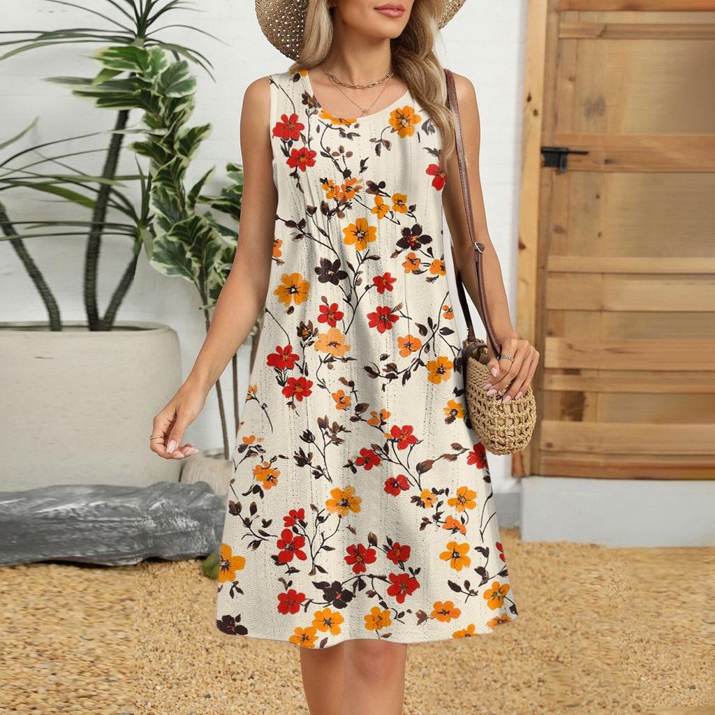 Dame Casual Mote Pustende Blomsterprintet Vestkjole med Lommer