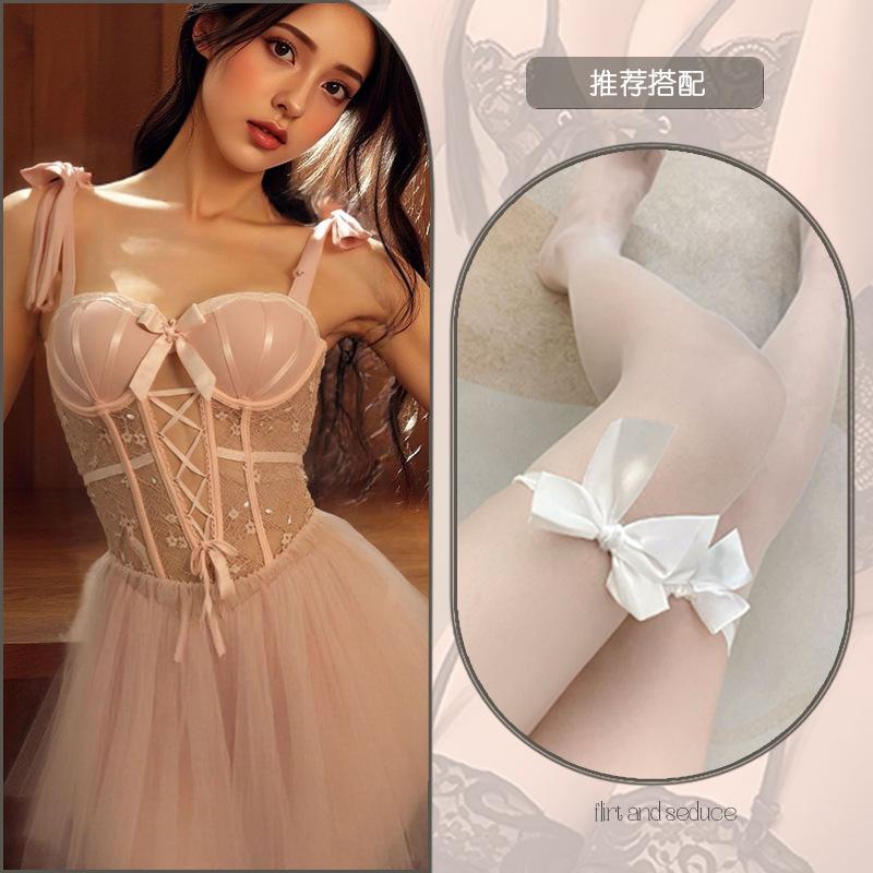 Sexy lingerie slim mesh perspective plus chest pad steel ring gathering women's suspender sex nightdress set