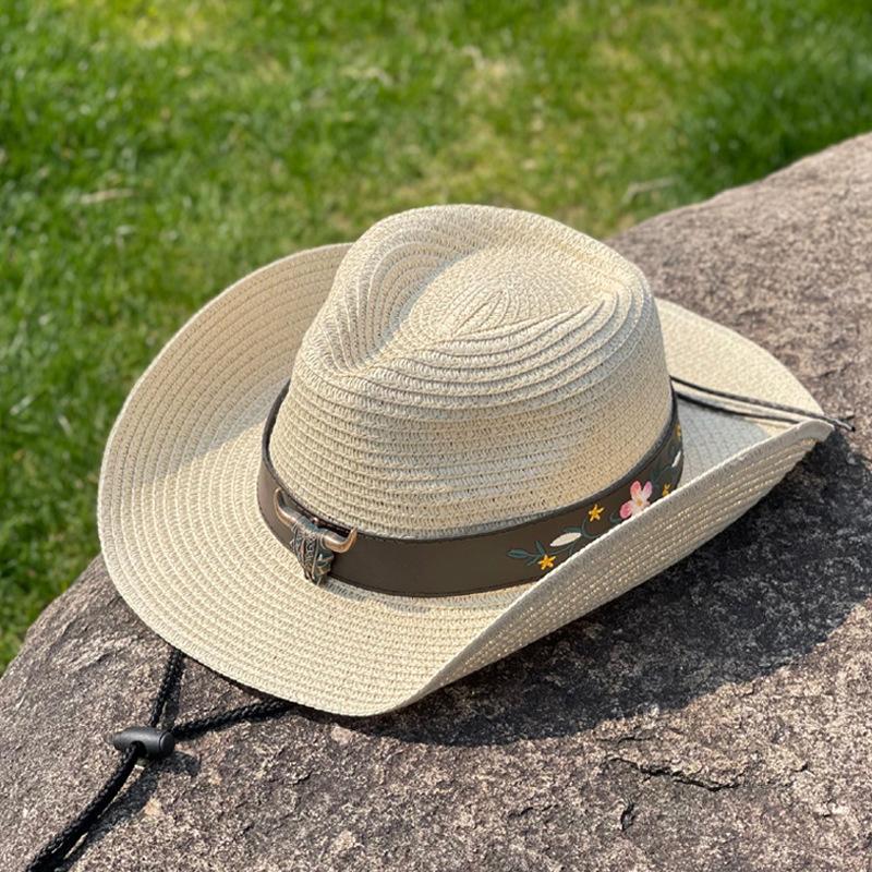 Big Brim Straw Hat Women's Outdoor Sunscreen Sunshade Beach Hat Western Cowboy Hat Men's Mountaineering Travel Tibetan Hat Wide Brim