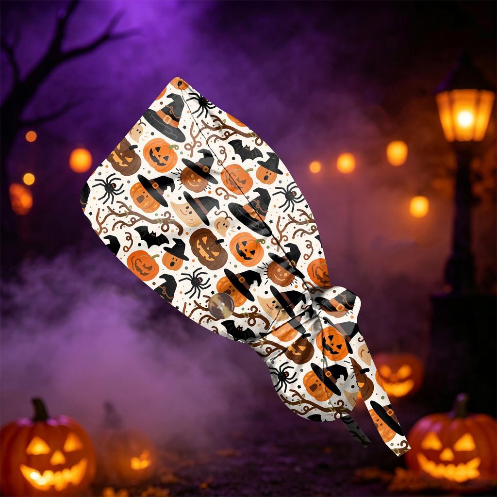 Women's Halloween Printed Ponytail, Fashion Work Hat With, Shower Wrap, Costume