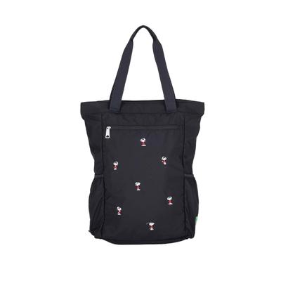 PEANUTS Snoopy Pocketable 2-Way Backpack, Compact, Lightweight, Packable, Travel Tote Bag, Shoulder Bag, Embroidered, SOLEIL, Unisex, Adult, Black,