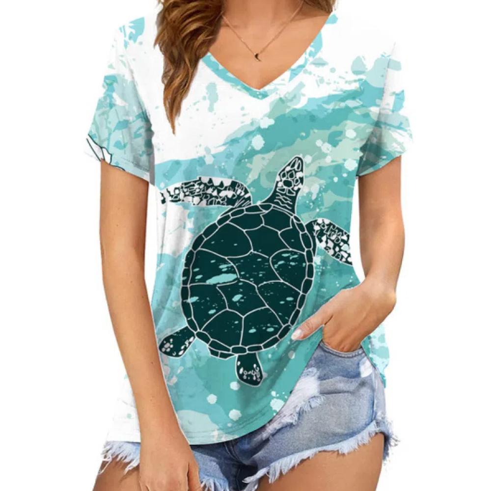 

Модная повседневная сексуальная футболка с V-образным вырезом и небольшим цветочным принтом, с 3D-принтом, с коротким рукавом, элегантная летняя женская одежда 2XL