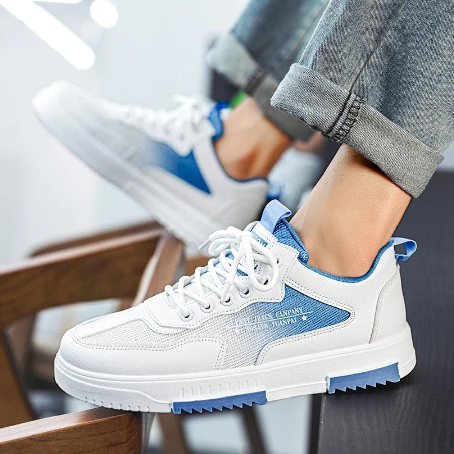 Men's Shoes with A Two-tone Flat Heel Low Top Round Toe Four-season Large-sized Lace-up Sports and Casual, High-quality Sneakers
