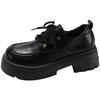 Fashion versatile round head lace-up autumn and winter new thick heel thick sole heightening small leather shoes