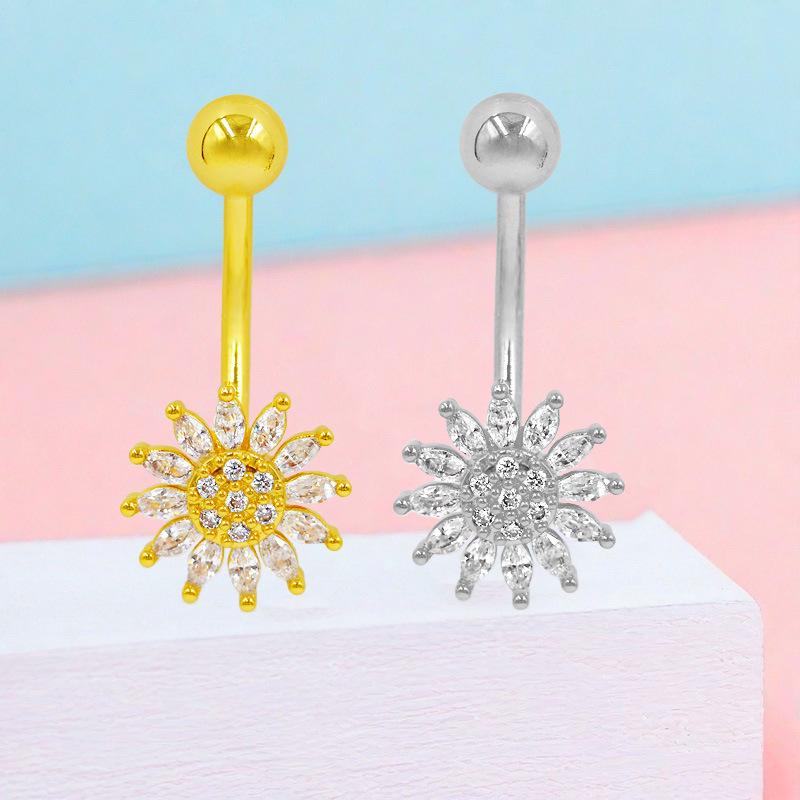 Gaibei Sunflower Full Diamond Navel Ring - European & American Design