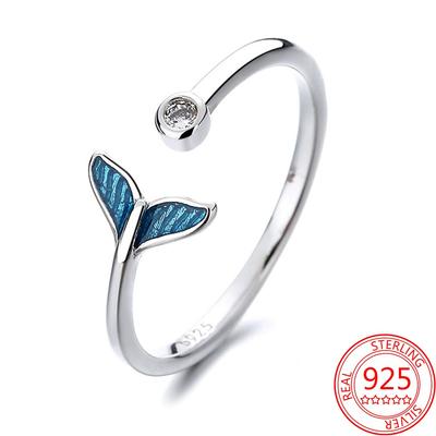 Original Design 925 Sterling Silver Blue Fishtail Ring With Diamond Ring Personalized Fashion Jewelry Ring