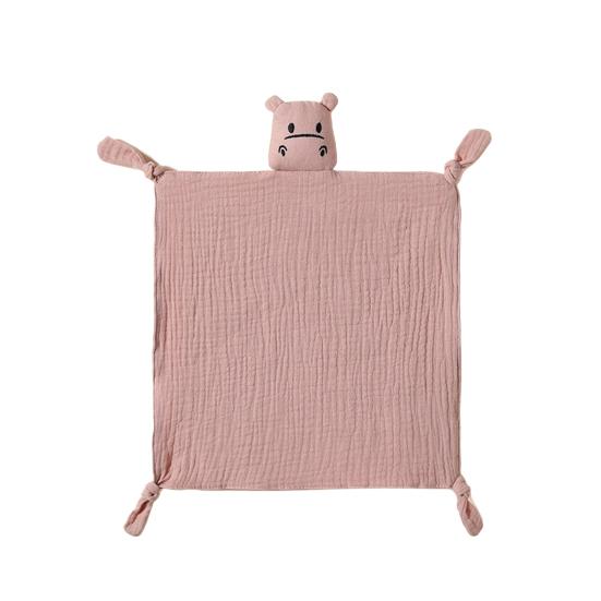 Cotton Baby Security Blanket Hippo Loveys with Bite-Friendly Corners Teething Safe Baby Towel for Newborns Infants