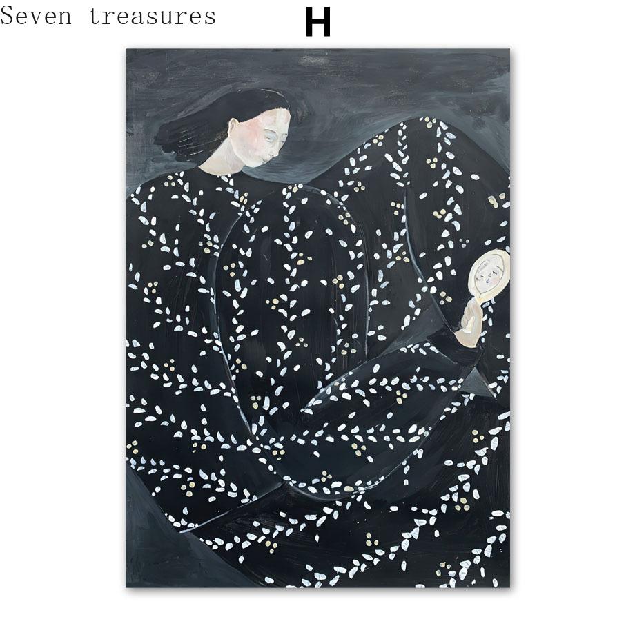 Abstract Line Geometry Curve Girl Wall Art Print Canvas, Modern Nordic Poster, Gallery Wall Picture for Living Room Decoration