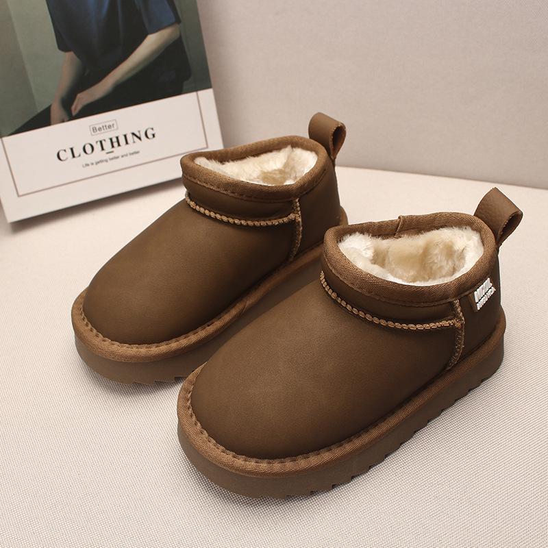 Echte Leder Kinder Winter Schneestiefel - Jungen & Mädchen Dicke Warme Baumwolle Kurze Stiefel 2025