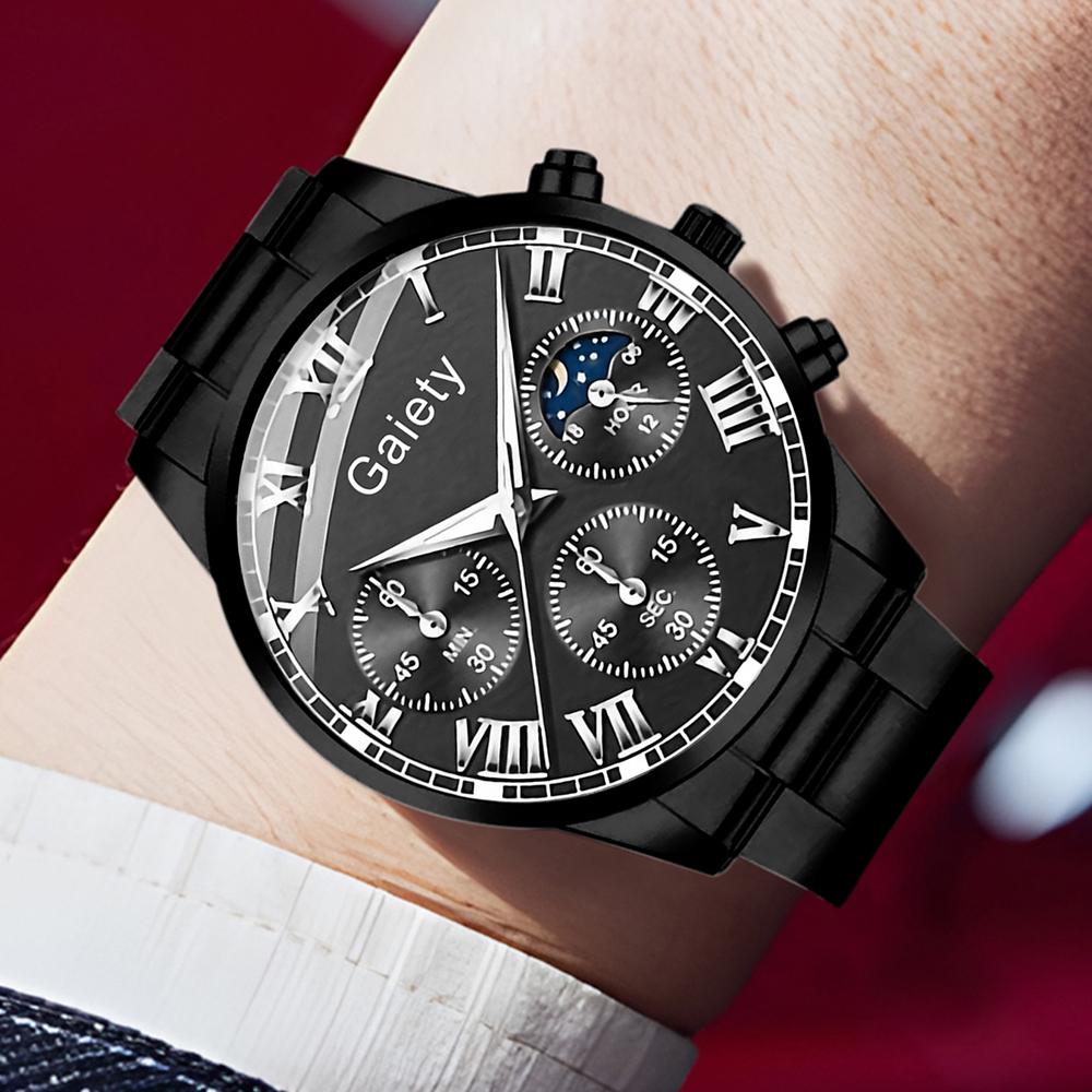 2PC Men Watch Set Business Fashion Roman Digital Scale Round Dial Quartz Watch Bracelet Set Suitable for Daily Clothing Matching