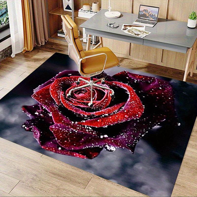 1pc. Luxury Red Rose Outdoor Rug for Home Decor, Office Carpet, Gift Idea, Elegant Floral Mat for Living Room, Bedroom, Kitchen Floor Decoration