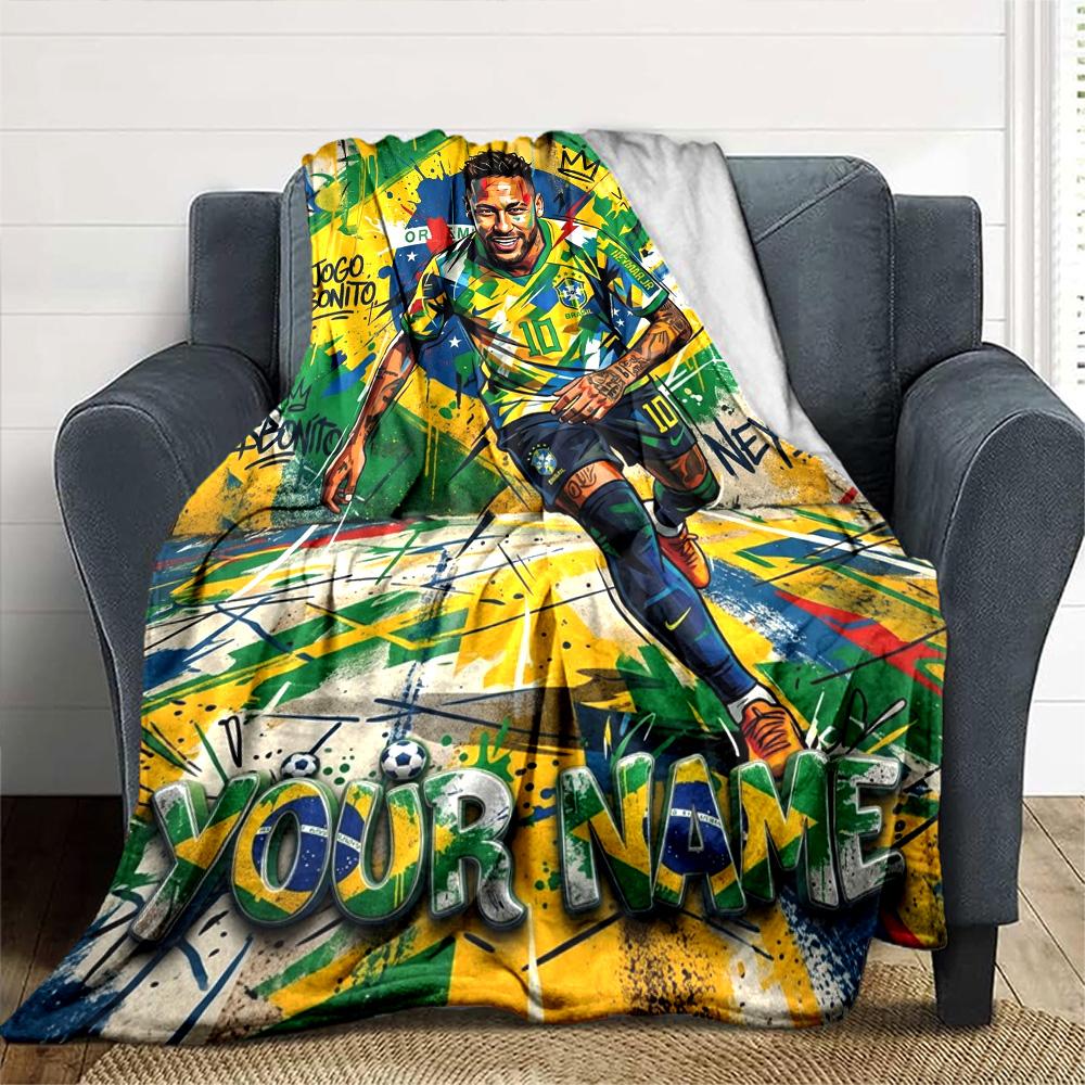 Name Custom Neymar Jr Art Print Flannel Blanket High Quality Warm Comfortable Cover for All Seasons Perfect for Gifts Home Decor