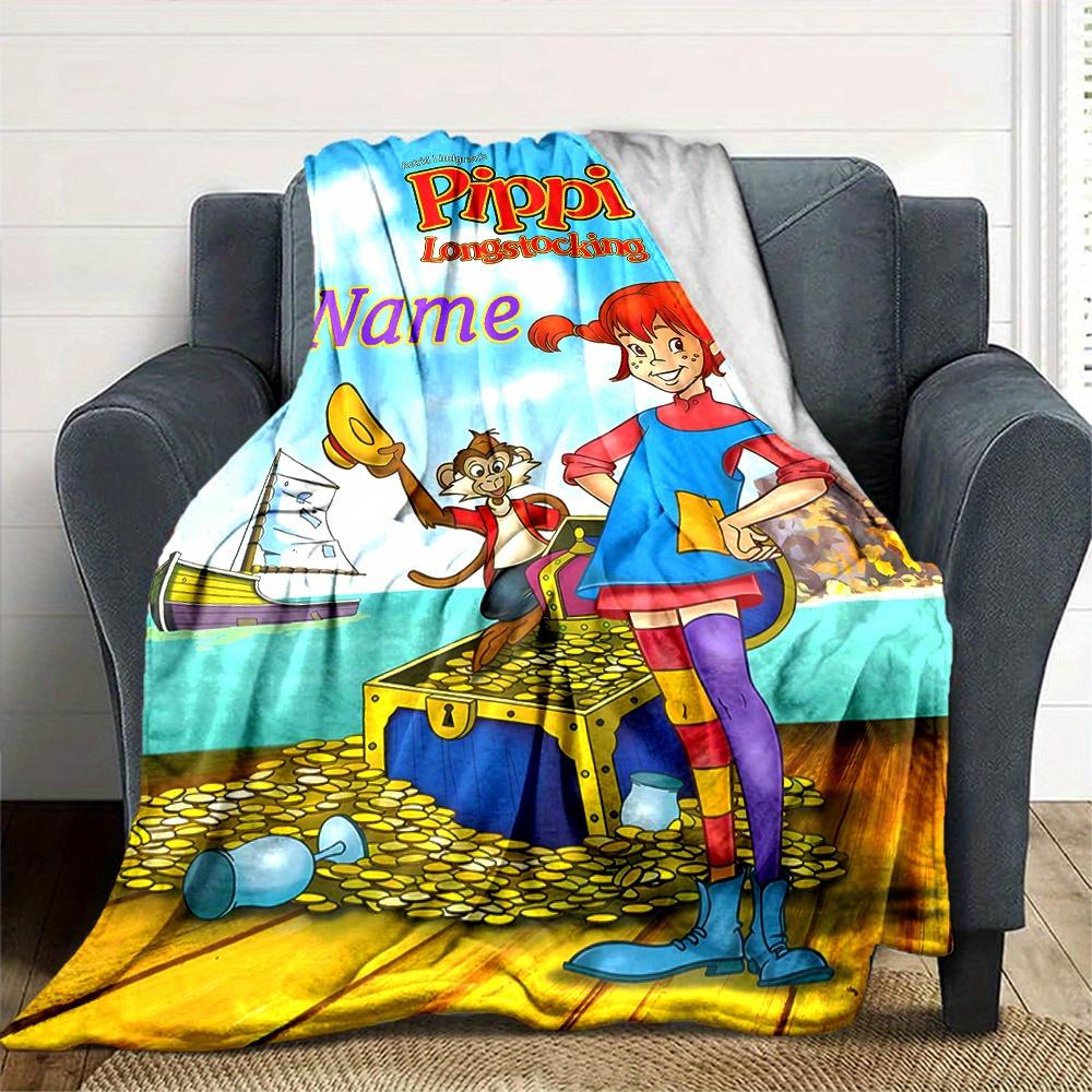Pippi Longstocking Monkey Treasure Chest Ocean Blue Sky Blanket With Customizable Name Soft And Comfortable Shawl Blanket For All Seasons Suitable For