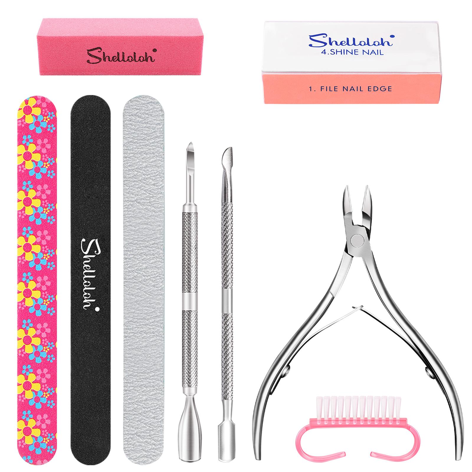 

SHELLOLOH инструменты для маникюра, пилочки для ногтей, буфер для шлифовки, лака, резак для кутикулы и толкатель для кутикулы для ногтей, гель-лак для дизайна ногтей, стартовый набор