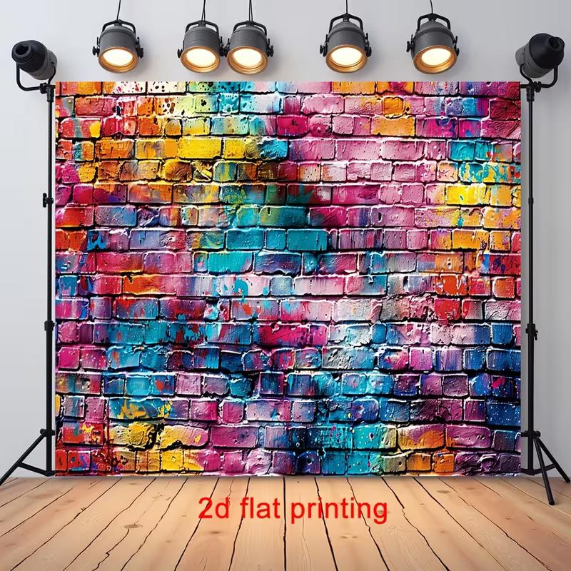 Tapestry Featuring a Vibrant Multicolored Graffiti Brick Wall with Spray Paint Splatters