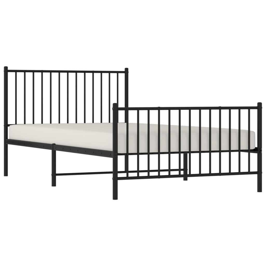 Bed Frame with Headboard and Footboard Metal Black 107 X 203 Cm