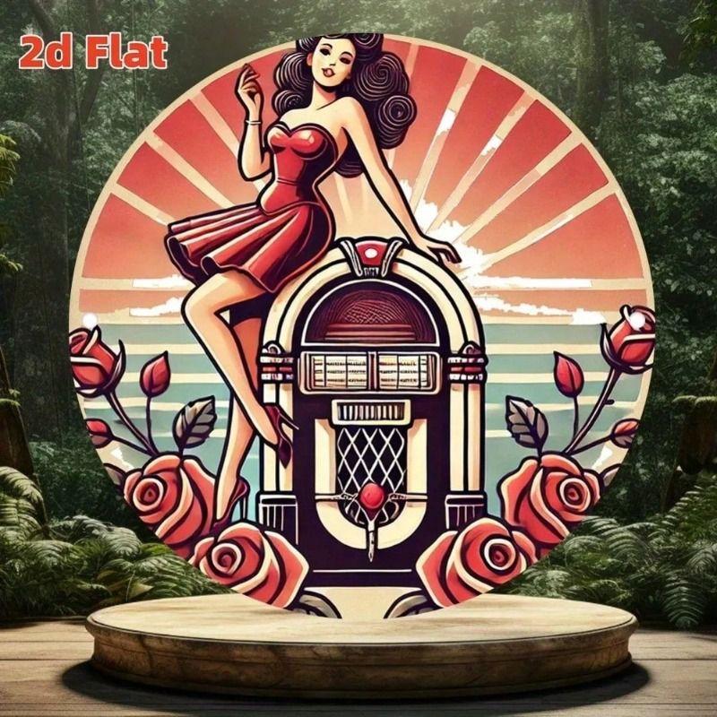 Round Metal Tin Sign Wall Art Home Living Room Office Cafe Decor 20x20cm