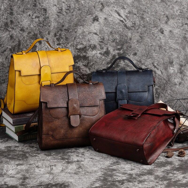 Johnature Retro ekte skinn dameveske Håndmalt håndveske Myk kuskinn Vesker med stor kapasitet