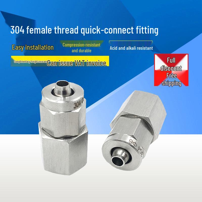 

304 Stainless Steel Female Quick-Connect Fitting with G Thread for PU Air Hose, PTFE Lock Nut, M14/20x1.5 Pressure Gauge Base Female Thread G1/8-Φ6*4