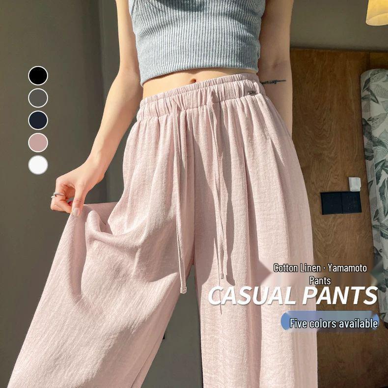 

Women s Pink Cotton-Linen High-Waisted Wide-Leg Floor-Length Pants - Summer 2025 Collection S (80-99 lbs)