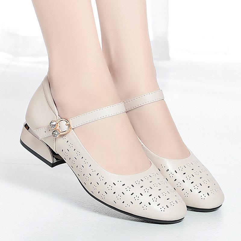 Women'S Dance Shoes New Spring Women'S Genuine Leather High Heels Fashion Hollowed Out Soft Sole Women'S Single Shoes